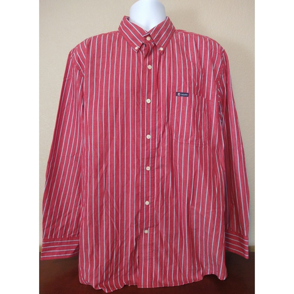 Men's CHAPS Easy Care Red Stripe Long Sleeve Button Front Shirt XL